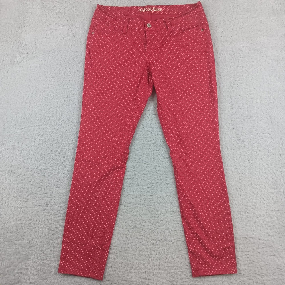 Old Navy Pant Rock Star Women 12 Red Polka Dot Printed Skinny Low Rise Stretch